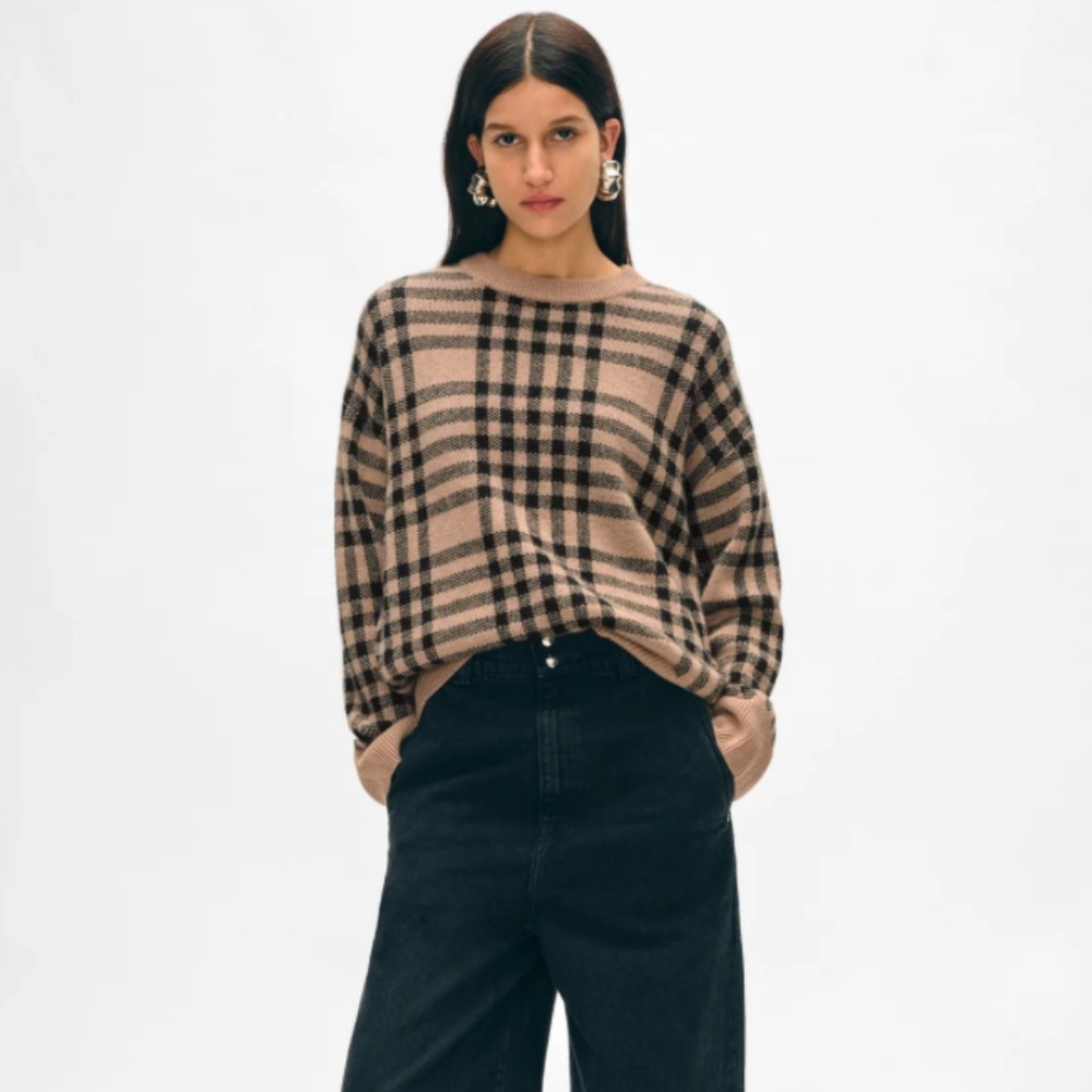 WHITE + WARREN Cashmere Plaid Crewneck